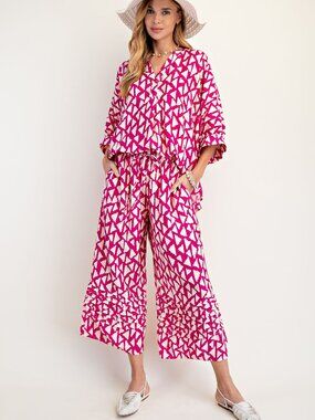EASEL PRINTED RAYON LINEN PINTUCK PANTS 85%COTTON 15%POLYESTER